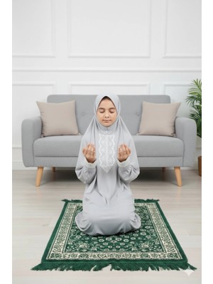 Defka Kendinden Başörtülü Kız Çocuk Namaz Elbisesi Düz Renk
