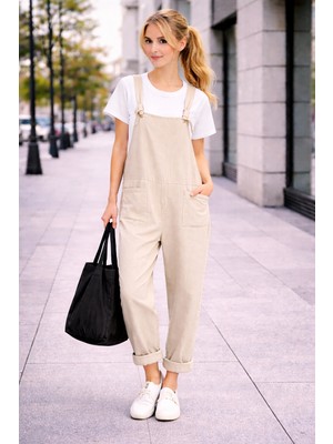 Sacrosa Askılı Büyük Cep Detaylı Kadın Salopet Tulum