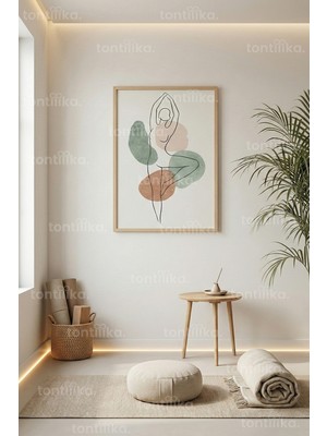 Tontilika Yoga Pozu Minimal Çizgi Sanatı Dekoratif Ahşap Çerçeveli Tablo – Meditasyon Alanı Dekoru
