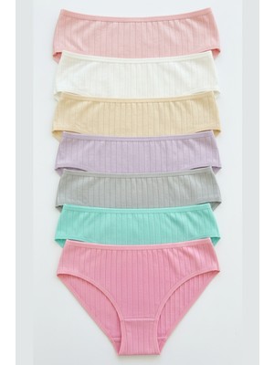 Nicoletta Kız Çocuk Külot 7 Li Paket Pamuklu Likralı Kaşkorse Fitilli Ribana