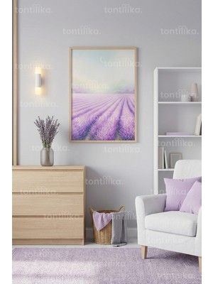 Tontilika Lavanta Tarlası Pastel Tonlar Dekoratif Ahşap Çerçeveli Tablo – Modern Salon Dekoru