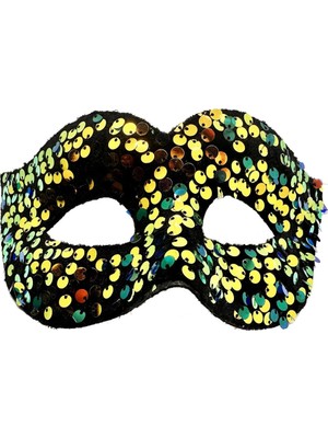 İlanib Ticaret Mey Ithalat® Altın Renk Arkadan Lastikli Pul Payet Işlemeli Balo After Parti Maskesi