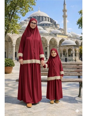 Defka Anne Kız Pratik Şık Namaz Elbisesi Takımı Likralı Pamuklu Kumaş