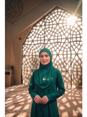 Defka Tek Parça Namaz Elbisesi Başörtülü Fermuarlı Rahat Kalıp