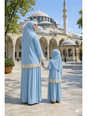 Defka Anne Kız Pratik Şık Namaz Elbisesi Takımı Likralı Pamuklu Kumaş