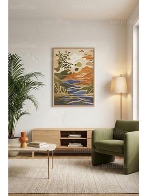 Tontilika Doğal Manzara ve Soyut Renk Geçişleri Dekoratif Ahşap Çerçeveli Tablo – Doğa Tema