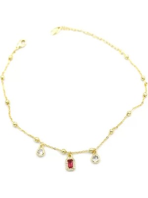 Die Grup Renkli Taşlı Halhal - Kırmızı