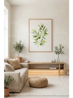 Tontilika Zeytin Dalı Minimal Dekoratif Ahşap Çerçeveli Tablo