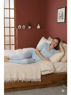 Defka %100 Pamuklu Kısa Kollu Full Düğmeli Kadın Pijama Takımı - Yumuşak Dokulu Ev Giyimi