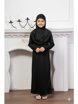 Defka Kız Çocuk Tek Parça Namaz Elbisesi - Fermuar Detaylı ve Hazır Başörtülü