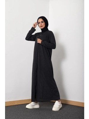 Defka Boydan Fermuarlı Düz Renk Pratik Kadın Namaz Elbisesi Sabahlık