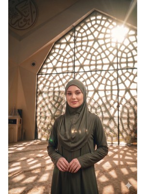 Defka Tek Parça Namaz Elbisesi Başörtülü Fermuarlı Rahat Kalıp