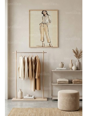 Tontilika Zarif Çizgi Kadın Figürü Dekoratif Ahşap Çerçeveli Tablo – Insan Tema