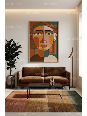 Tontilika Modern Soyut Portre Dekoratif Ahşap Çerçeveli Tablo – Salon Duvar Dekoru