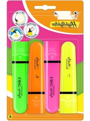 MarkEntegra Fosforlu Kalem Seti 4'lü Blister, Su Bazlı Hızlı Kuruyan Mürekkep