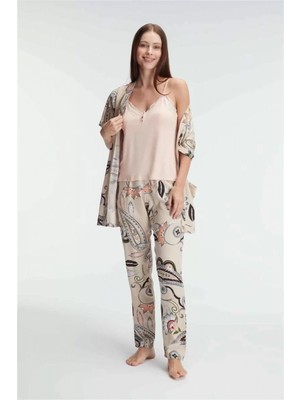 Pileli Store Pilelistore Ip Askılı V Yaka Viskon Çiçek Desenli Yazlık Dantel Detaylı Pijama Sabahlık Takımı