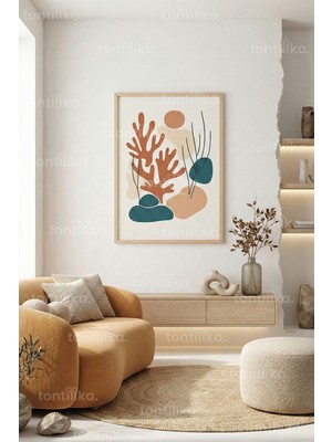 Tontilika Soyut Doğa Formları Dekoratif Ahşap Çerçeveli Tablo – Modern Minimal Duvar Dekoru