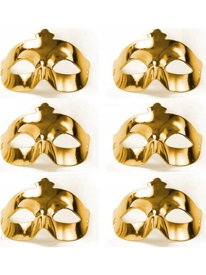 İlanib Ticaret Mey Ithalat® Altın Metalize Renk Düz Balo Parti Maskesi 6 Adet