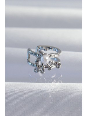 Pileli Store Pilelistore  Pirinç Gümüş Renk Incili Ahtapot Earcuff Küpe