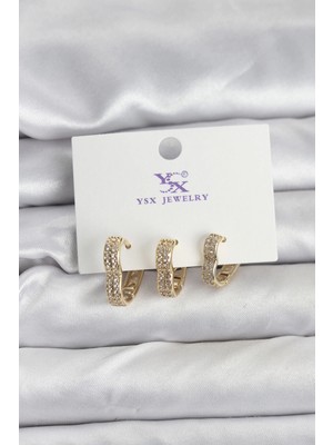 Pileli Store Pilelistore  Gold Renk Pirinç Zirkon Taşlı Kalpli Kadın Küpe