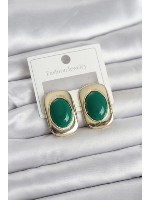 Pileli Store Pilelistore  Yeşil Renk Kare Model Vintage Kadın Küpe