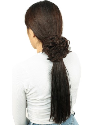 Pileli Store Yoğun Saçlı Lastikli Topuz Toka - Koyu Kahve