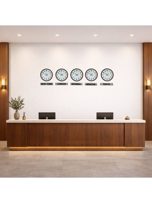 Alpotekno Kahverengi Modern 36 Cm 5 li Tabelalı Dünya Saatleri Seti