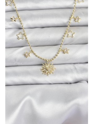 Pileli Store Pilelistore  Pirinç Gold Renk Güneş Model Kadın Kolye