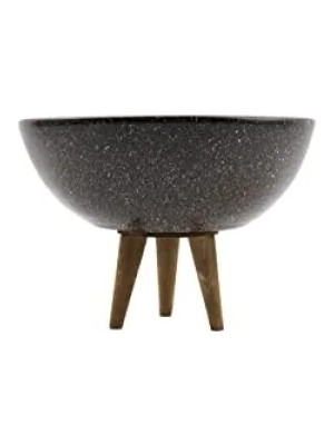 MarkEntegra Siyah Granit 20 cm Çapında 3 Ayaklı Bitki Sunumluk Saksı