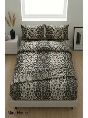 Mira Home Leopar Desenli Pamuklu Lastikli Çarşaflı Battal Boy Nevresim Takımı (180X200 Cm)