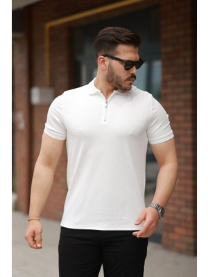 Erkek Fermuarlı Yaka Kısa Kollu Tişört
