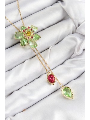Pileli Store Pilelistore  Vıp Pirinç Zirkon Taşlı Çiçek Model Gold Renk Asansörlü Kadın Kolye