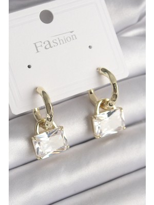 Pileli Store Pilelistore  Pirinç Gold Renk Sallantı Zirkon Taşlı Çanta Model Kadın Küpe