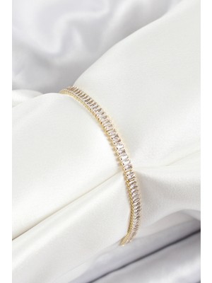 Pileli Store Pilelistore  Pirinç Zirkon Taşlı Ince Su Yolu Model Gold Renk Kadın Bileklik