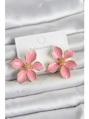 Pileli Store Pilelistore  Pembe Mineli Çiçek Model Pirinç Kadın Küpe
