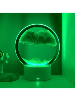 Pileli Store 3D LED Işıklı Kum Saati Gece Lambası 7 Inç Kum Sanatı Ev Ofis Dekorasyonu Yeşil