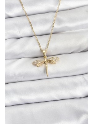 Pileli Store Pilelistore  316L Çelik Zincir Gold Renk Yusufçuk Model Zirkon Taşlı Kadın Kolye