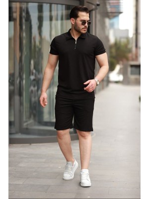 Erkek Yakalı Fermuarlı T-Shirt Şort Ikili Takım