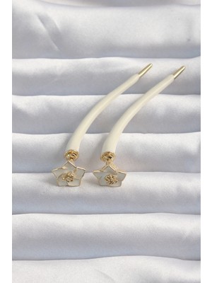 Pileli Store Pilelistore  Pirinç Krem Renk Botega Küpe