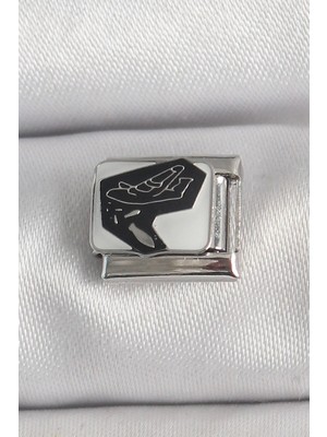 Pileli Store Pilelistore  316L Çelik Gümüş Renk Beyaz Siyah Uçak Işlemeli Portre Model Nomination Charm