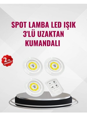 Pileli Store 3 Lü Pilli Kablosuz LED Spot Lamba Seti Kumandalı Kolay Montaj Aydınlatma