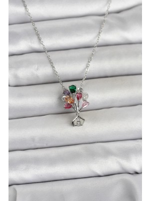 Pileli Store 316L Çelik Zincir Gümüş Renk Uçan Balon Ev Figür Kadın Kolye - TJ-BKO11027