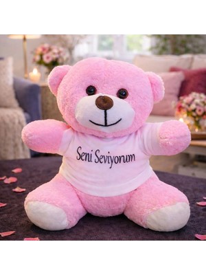 Pileli Store Seni Seviyorum Tişörtlü Pembe Peluş Ayıcık