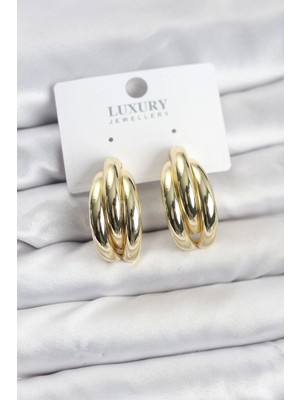 Pileli Store Pilelistore  Gold Renk Pirinç Yarım Halka Model Kadın Küpe