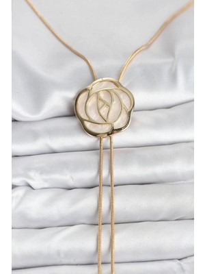 Pileli Store Pilelistore  Pirinç Gold Renk Gül Model Asansörlü Kadın Kolye