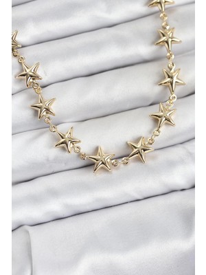 Pileli Store Pilelistore  Yıldız Model Pirinç Gold Renk Kadın Kolye