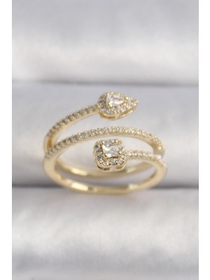 Pileli Store Pilelistore  Pirinç Gold Renk Zirkon Taşlı Ok Model Vıp Seri Kadın Yüzük