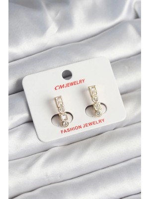 Pileli Store Pilelistore  Pirinç Gold Renk Zirkon Taşlı Vintage Kadın Küpe