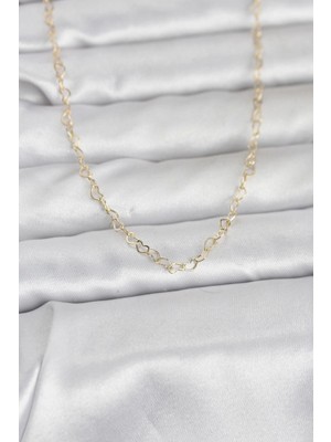 Pileli Store Pilelistore  cm 14K Gold Renk Kalp Zincirli 60 cm Kadın Kolye
