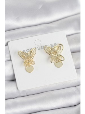 Pileli Store Pilelistore Füsun Küpesi Model Gold Renk Kelebek Model Pirinç Kadın Küpe - TJ-BKP11721